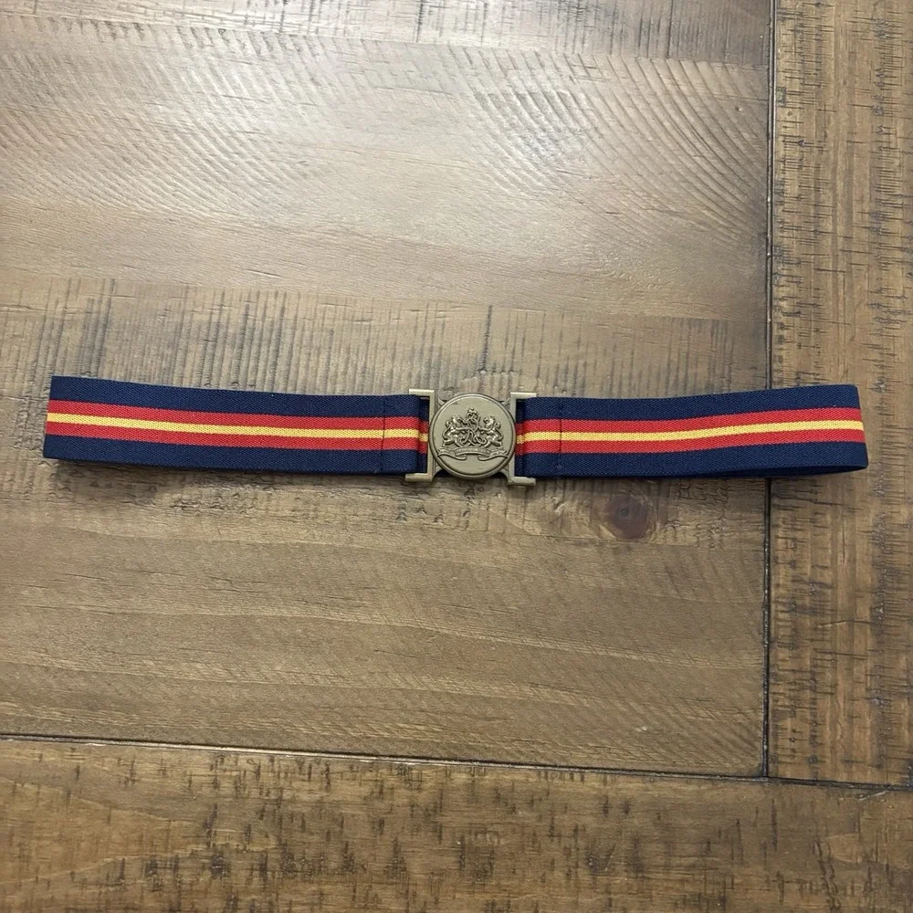 Ralph Lauren Blue Red Yellow Stripe Elastic Belt Hook Buckle Preppy Women 28
